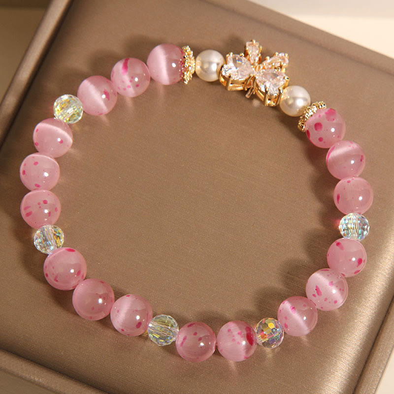 Cherry Blossom Pink Cat's Eye Pearl Bow-knot Rosette Support Bracelet - Image 3