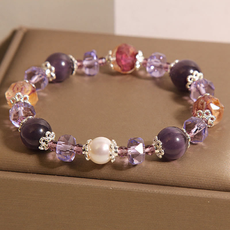 Natural Amethyst Pearl Crystal Positive Bracelet