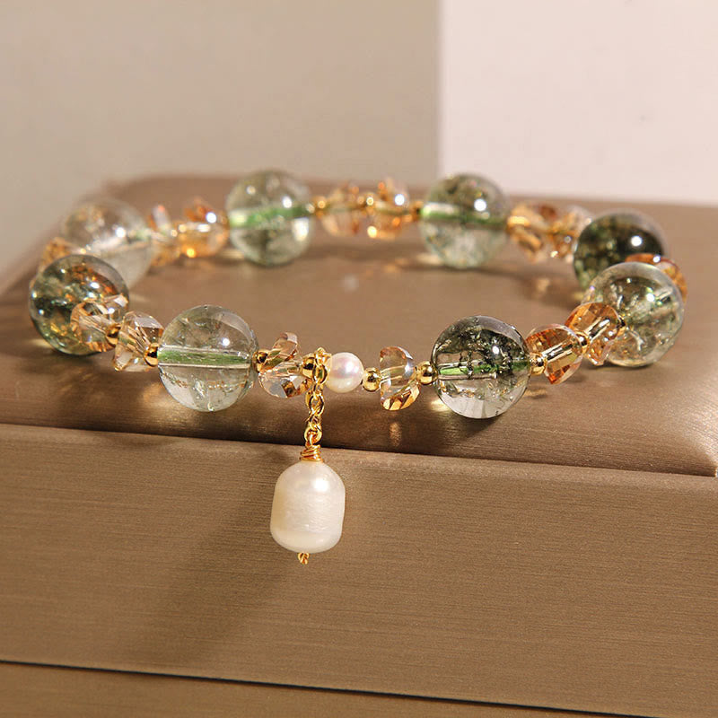 Natural Green Phantom Pearl Gravel Crystal Stone Confidence Bracelet - Image 6