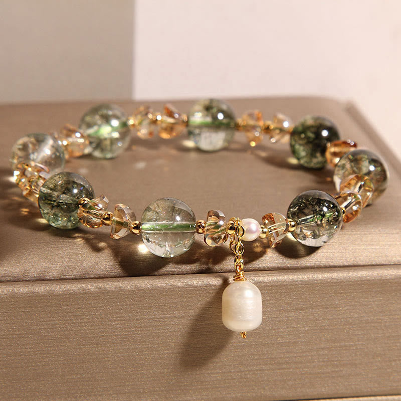 Natural Green Phantom Pearl Gravel Crystal Stone Confidence Bracelet - Image 5