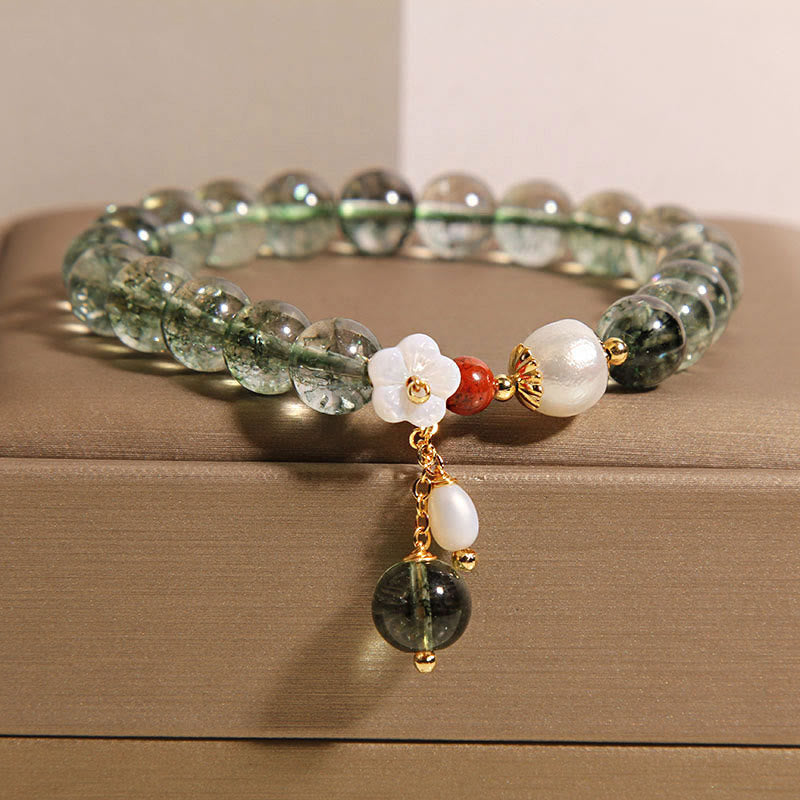 Natural Green Phantom Pearl Shell Flower Positive Bracelet