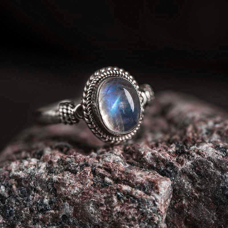 925 Sterling Silver Natural Moonstone Positive Ring - Image 3