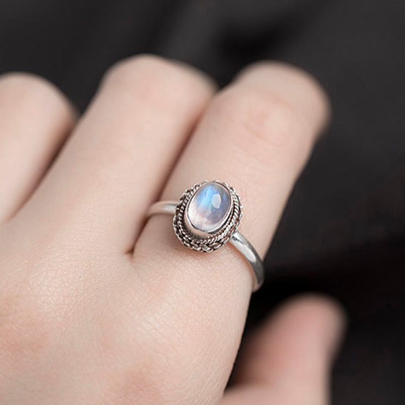 925 Sterling Silver Natural Moonstone Positive Ring - Image 13