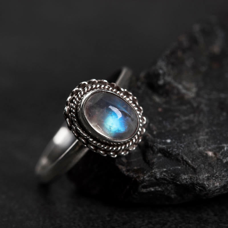 925 Sterling Silver Natural Moonstone Positive Ring - Image 12