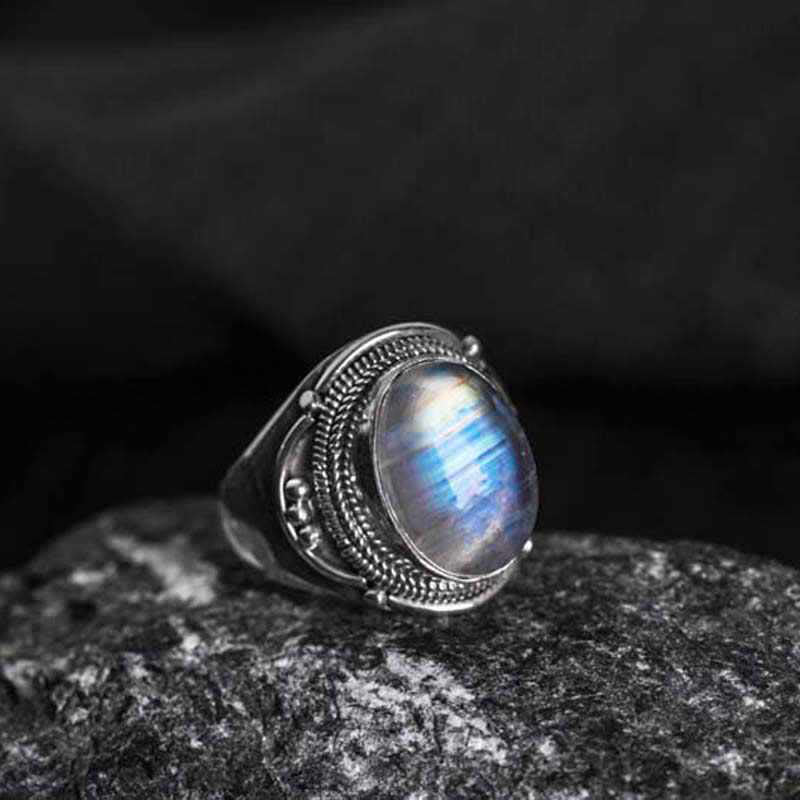 925 Sterling Silver Handmade Natural Moonstone Healing Adjustable Ring