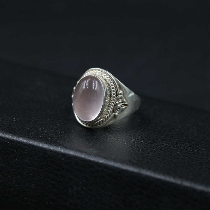 925 Sterling Silver Handmade Natural Rose Quartz Loving Energy Adjustable Ring