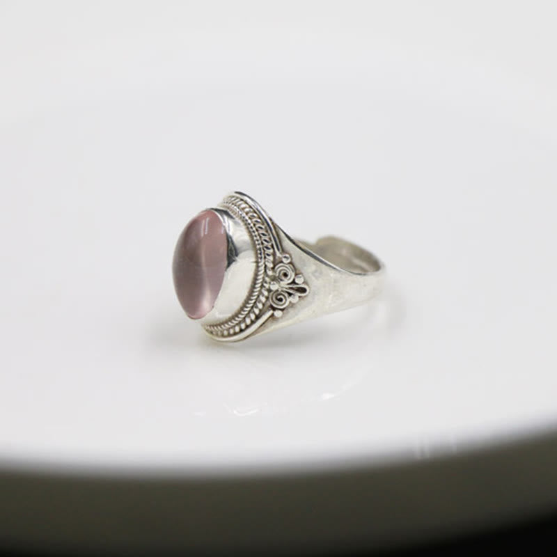 925 Sterling Silver Handmade Natural Rose Quartz Loving Energy Adjustable Ring - Image 5