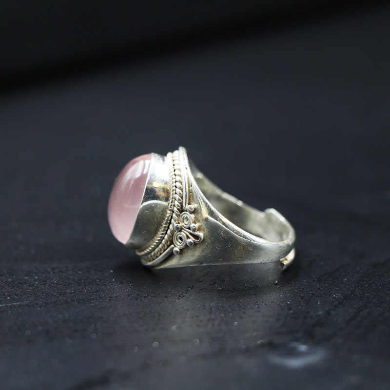 925 Sterling Silver Handmade Natural Rose Quartz Loving Energy Adjustable Ring - Image 3