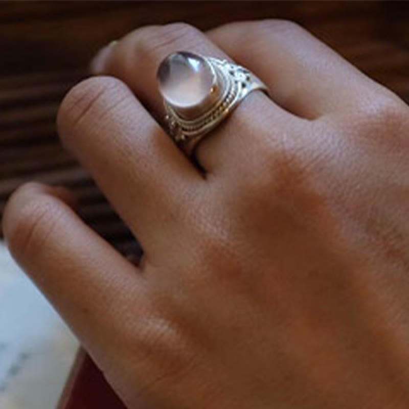 925 Sterling Silver Handmade Natural Rose Quartz Loving Energy Adjustable Ring - Image 13
