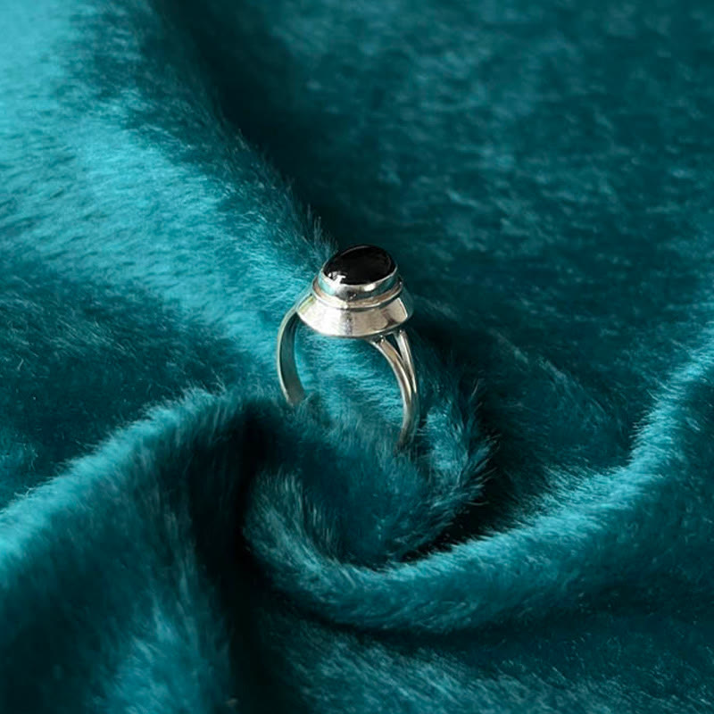 925 Sterling Silver Handmade Black Onyx Fortune Adjustable Ring - Image 11