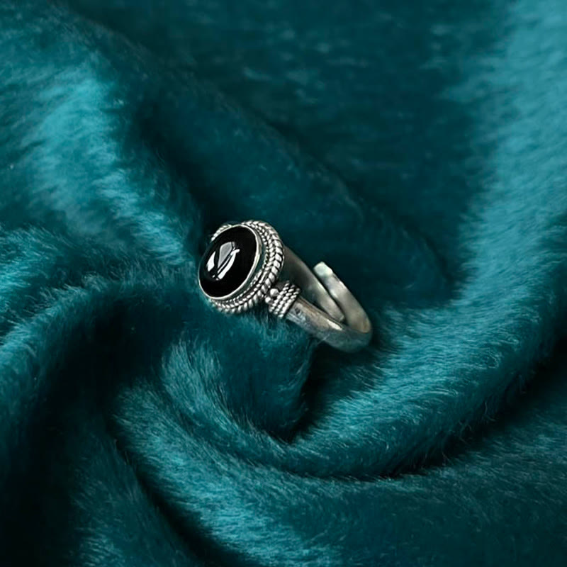 925 Sterling Silver Handmade Black Onyx Fortune Adjustable Ring - Image 5