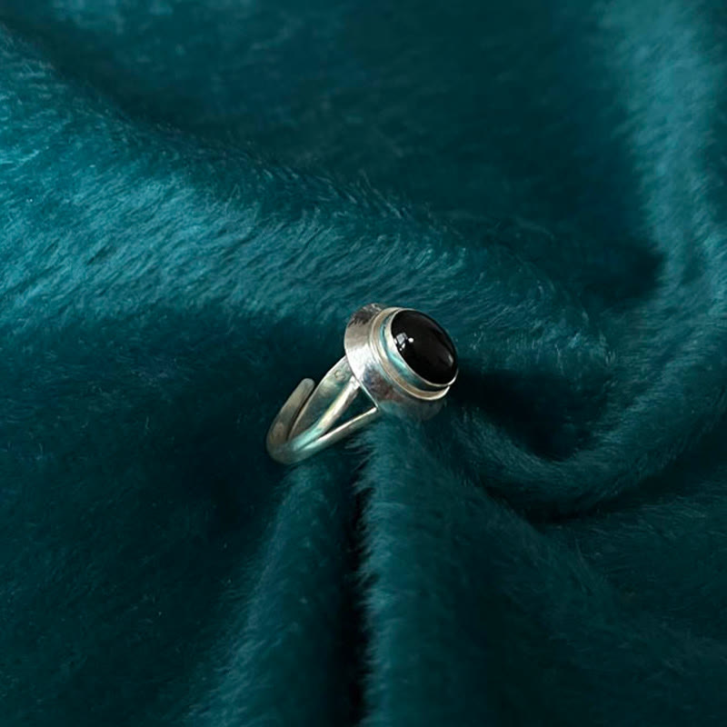 925 Sterling Silver Handmade Black Onyx Fortune Adjustable Ring - Image 10