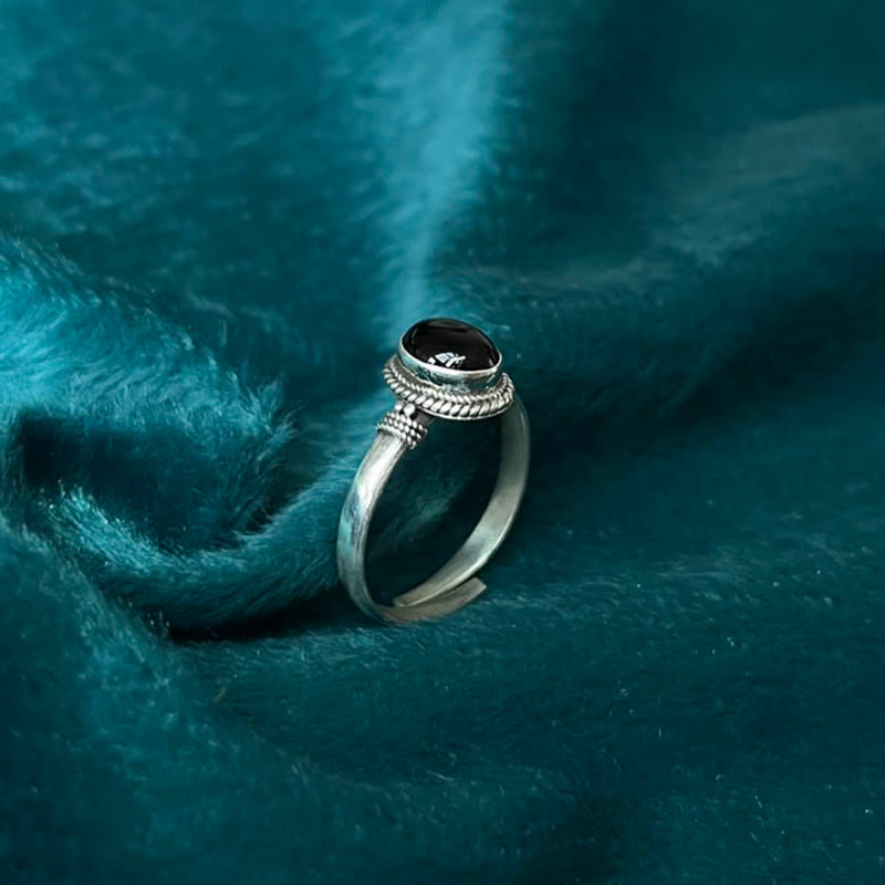 925 Sterling Silver Handmade Black Onyx Fortune Adjustable Ring - Image 4