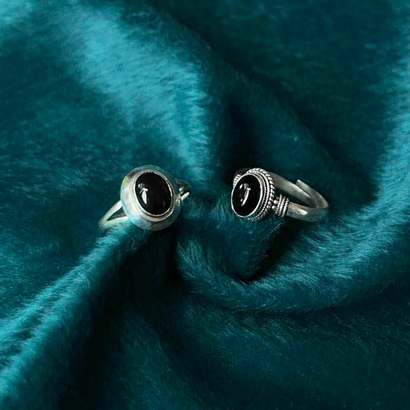 925 Sterling Silver Handmade Black Onyx Fortune Adjustable Ring - Image 12