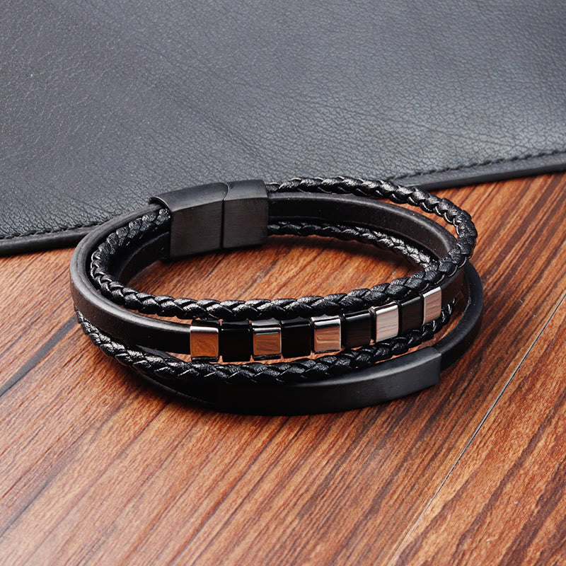 Square Titanium Steel Leather Multi-layer Buckle Calm Bracelet - Image 2