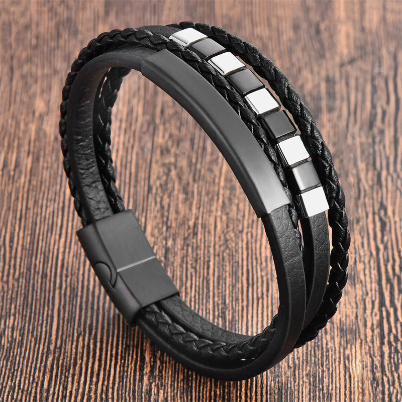 Square Titanium Steel Leather Multi-layer Buckle Calm Bracelet