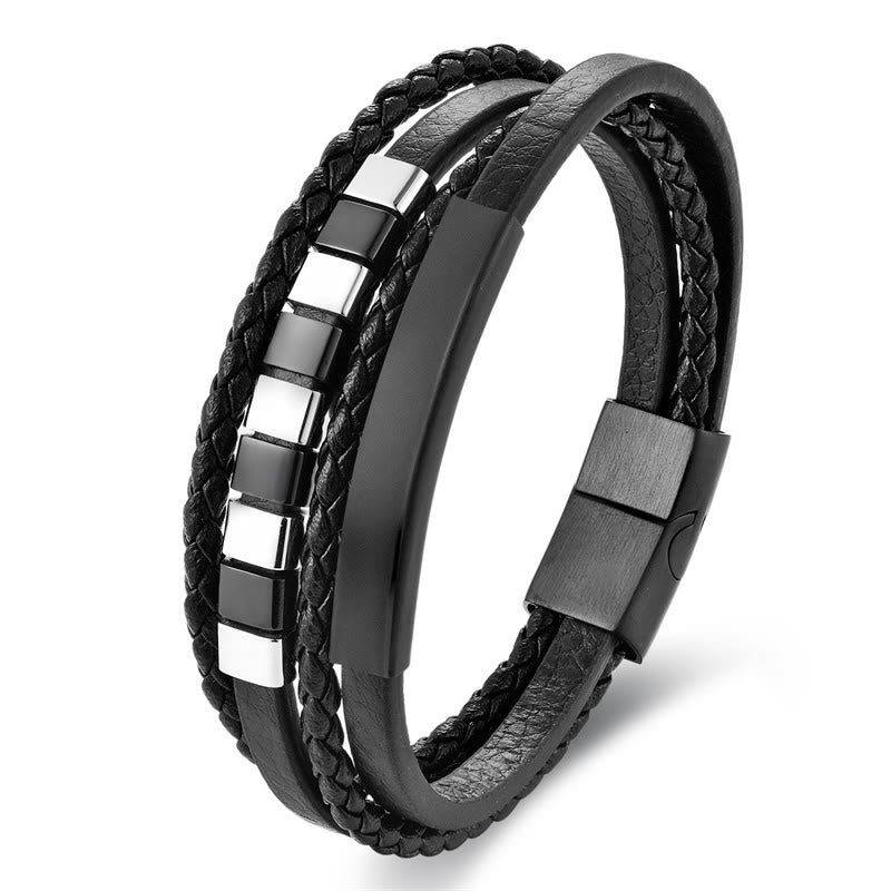 Square Titanium Steel Leather Multi-layer Buckle Calm Bracelet - Image 6