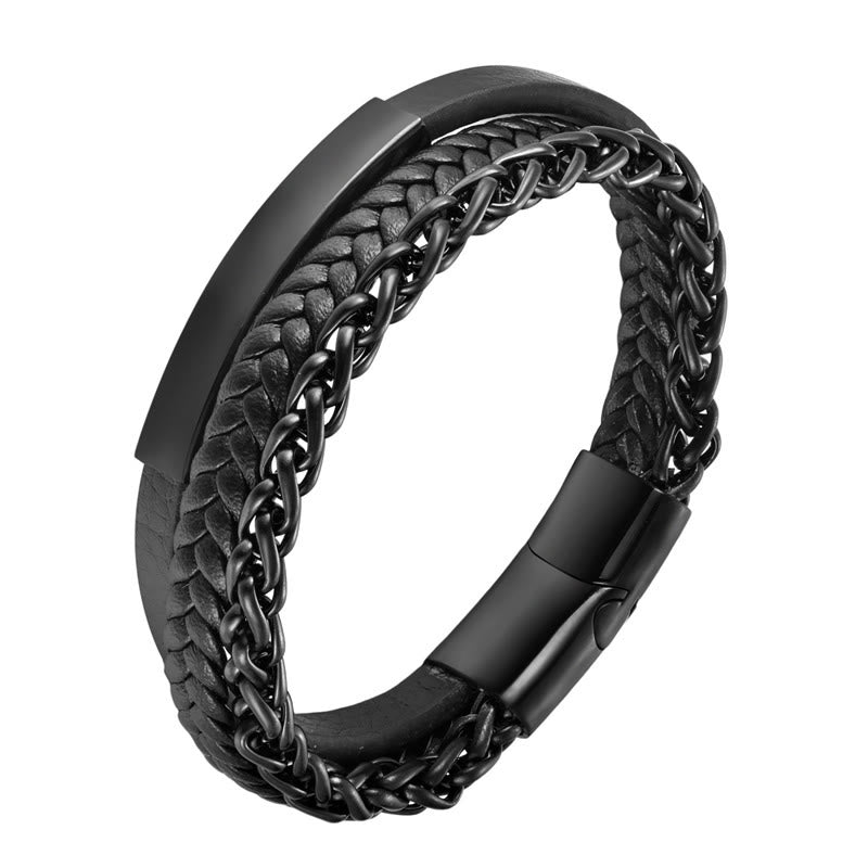 Woven Pattern Titanium Steel Stimulation Multi-layer Leather Buckle Bracelet - Image 5