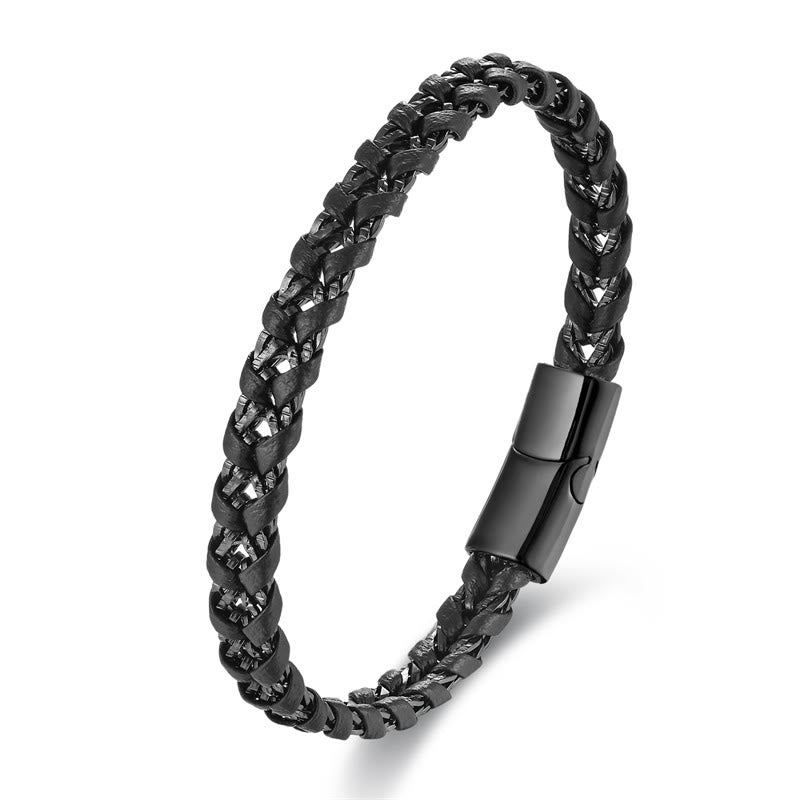Braided Design Titanium Steel Calm Multi-layer Leather Buckle Bracelet - Image 8