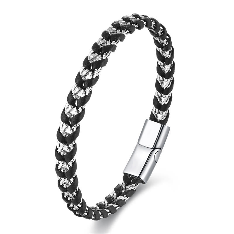 Braided Design Titanium Steel Calm Multi-layer Leather Buckle Bracelet - Image 7