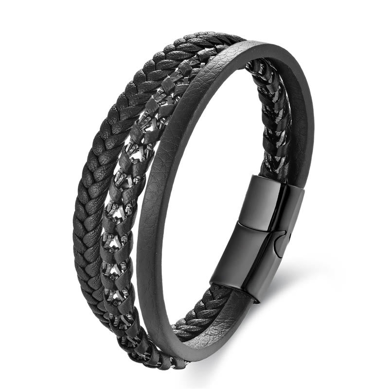 Braided Design Titanium Steel Calm Multi-layer Leather Buckle Bracelet - Image 4