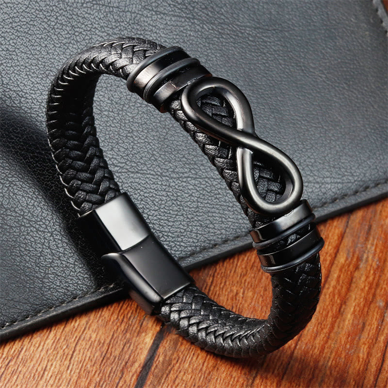 Endless Knot Design Titanium Steel Strengthen Braided Leather Buckle Bracelet - Image 8