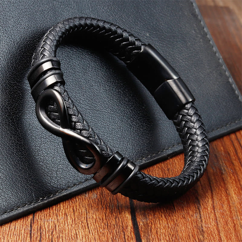 Endless Knot Design Titanium Steel Strengthen Braided Leather Buckle Bracelet - Image 9