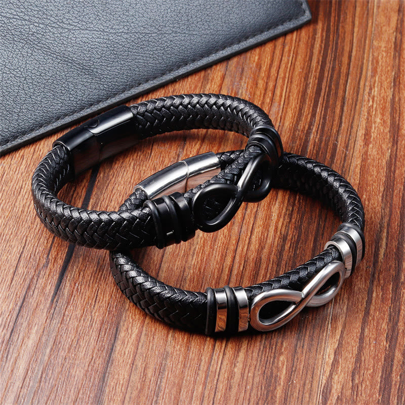 Endless Knot Design Titanium Steel Strengthen Braided Leather Buckle Bracelet - Image 11