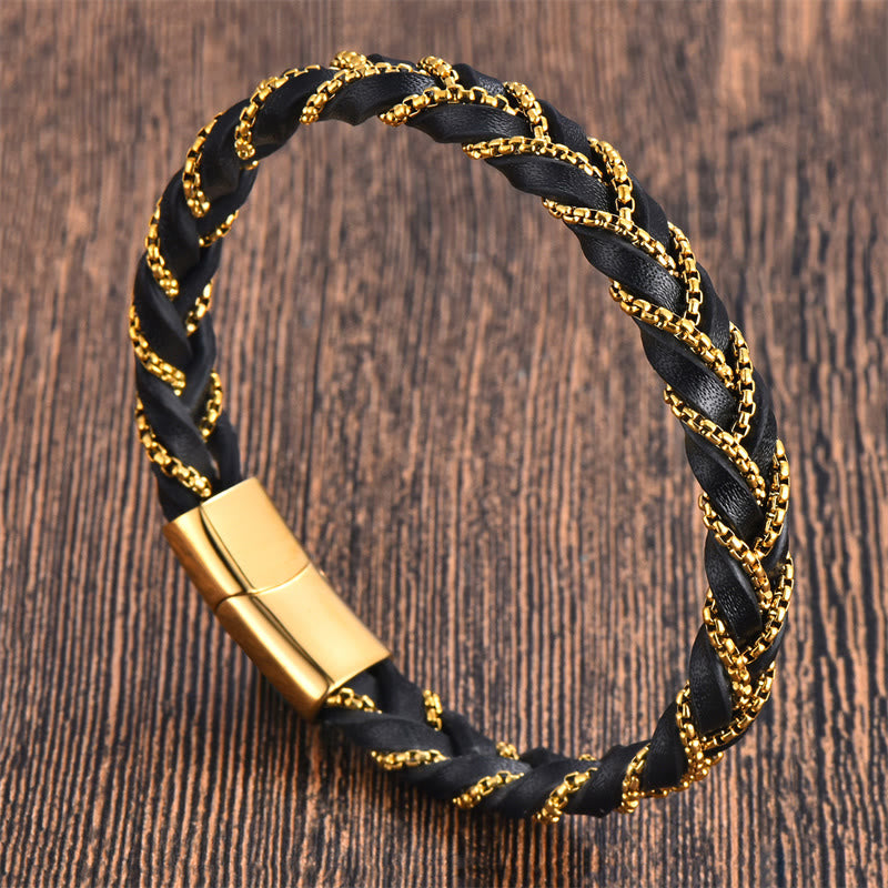 Simple Design Titanium Steel Calm Braided Leather Buckle Bracelet