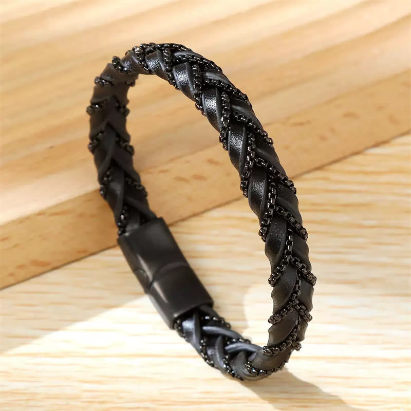 Simple Design Titanium Steel Calm Braided Leather Buckle Bracelet - Image 12