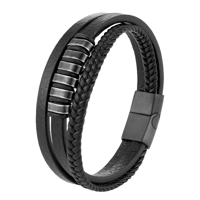 Simple Titanium Steel Braided Three-layer Leather Buckle Calm Bracelet