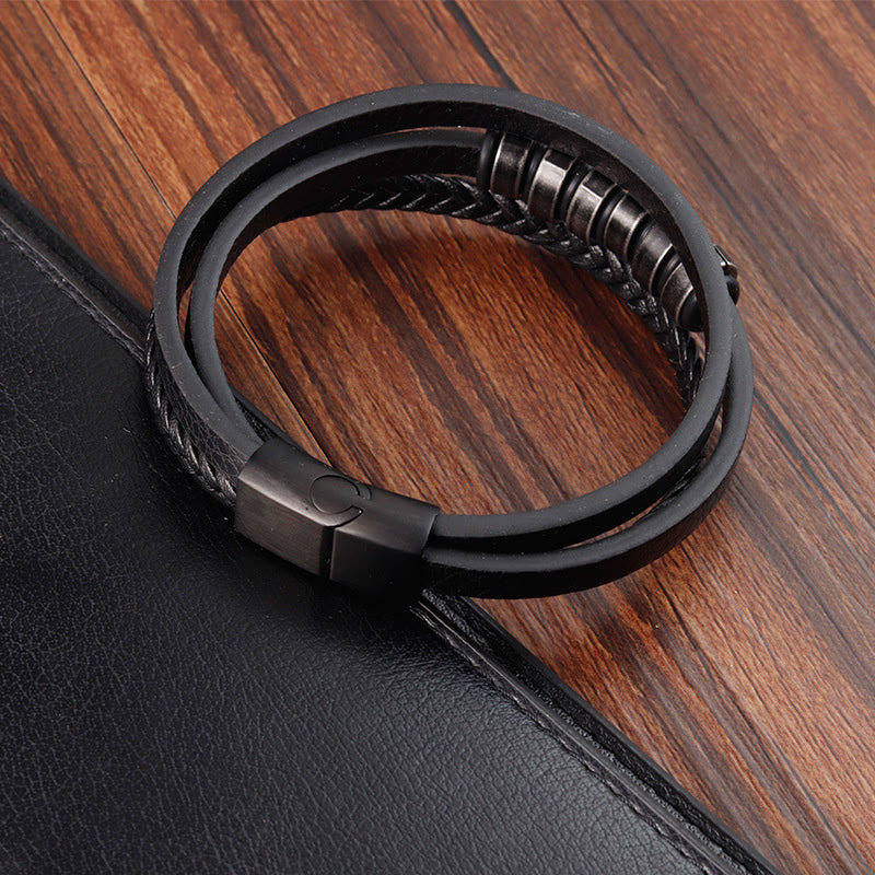 Simple Titanium Steel Braided Three-layer Leather Buckle Calm Bracelet - Image 4