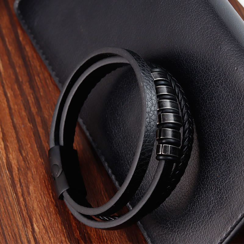 Simple Titanium Steel Braided Three-layer Leather Buckle Calm Bracelet - Image 10