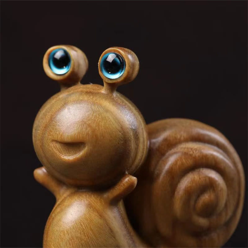 Mini Green Sandalwood Snail Carved Cure Desk Decoration - Image 5