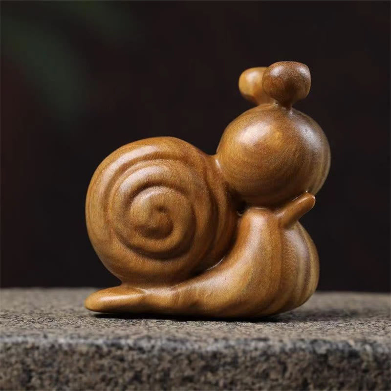 Mini Green Sandalwood Snail Carved Cure Desk Decoration - Image 3