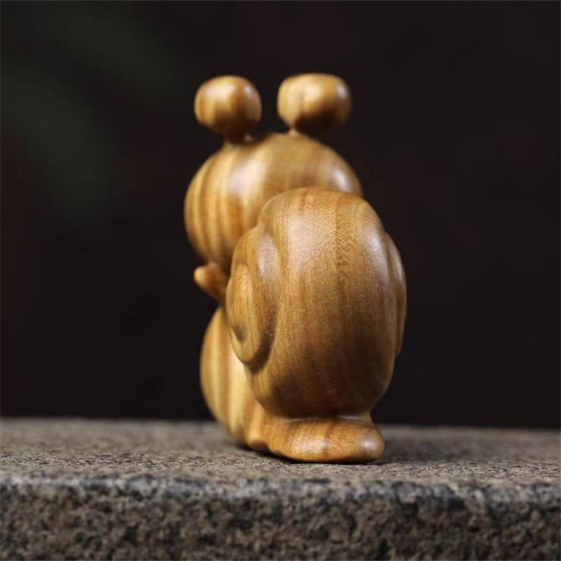 Mini Green Sandalwood Snail Carved Cure Desk Decoration - Image 4
