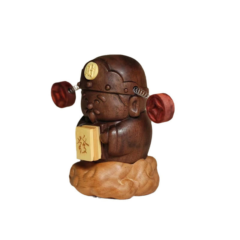 God Of Wealth Caishen Black Walnut Beech Statue Fu Character Copper Coins Home Decoration - Image 6