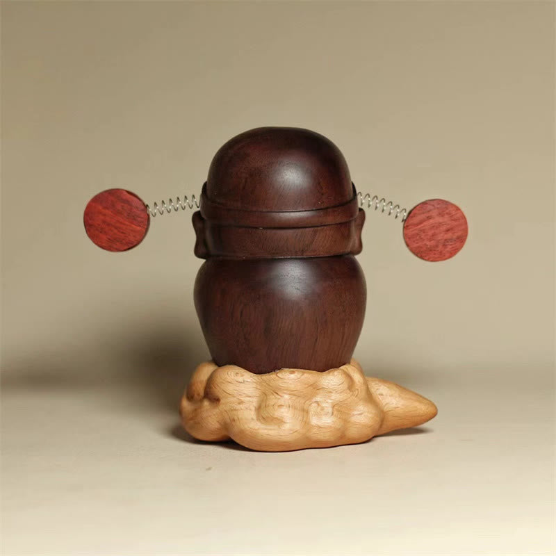 God Of Wealth Caishen Black Walnut Beech Statue Fu Character Copper Coins Home Decoration - Image 3