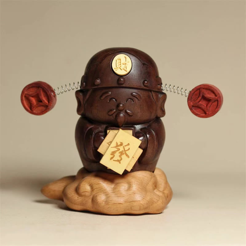God Of Wealth Caishen Black Walnut Beech Statue Fu Character Copper Coins Home Decoration - Image 5