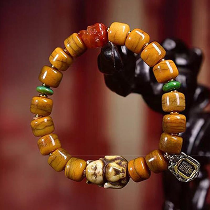 Vintage Tibetan Bone Beads Dzi Bead Cute Fox Balance Bracelet - Image 4
