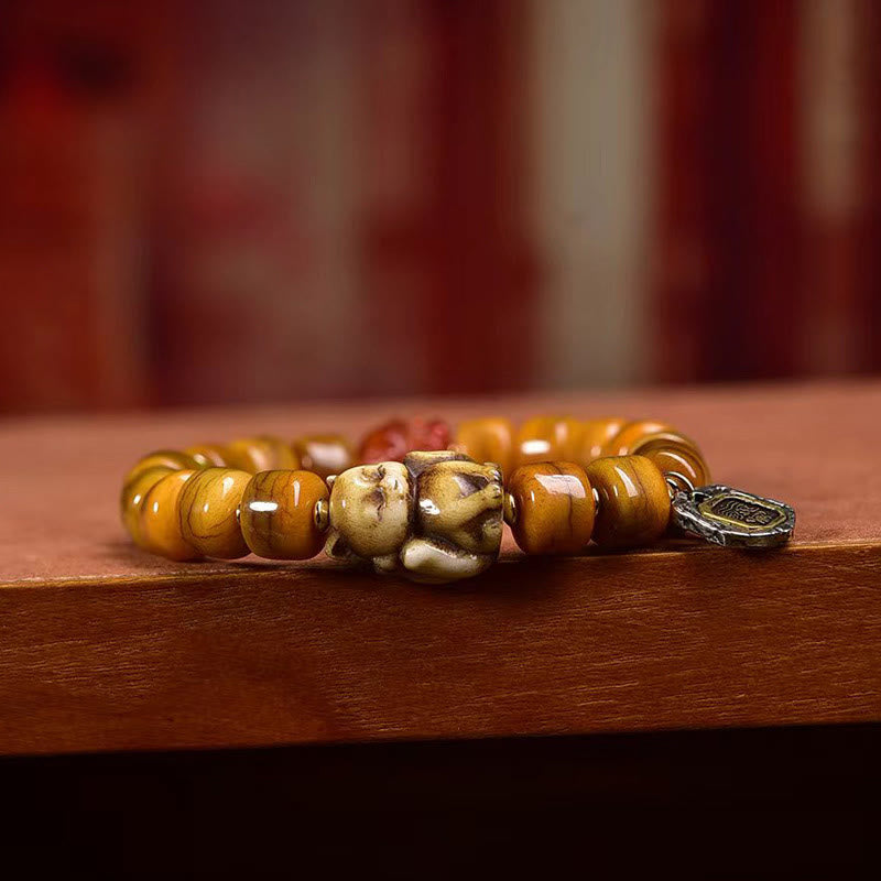 Vintage Tibetan Bone Beads Dzi Bead Cute Fox Balance Bracelet - Image 3