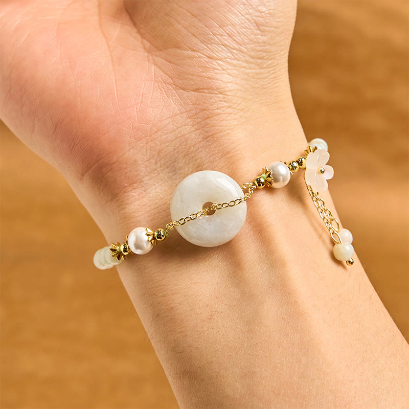 Jade Peace Buckle Beads Flower Prosperity Bracelet - Image 4