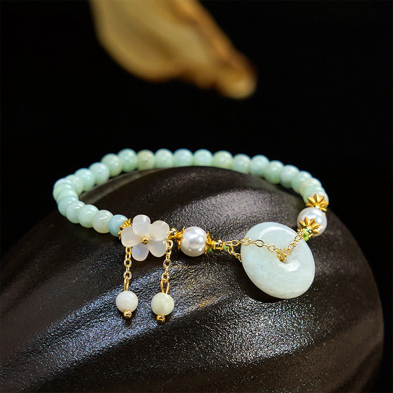 Jade Peace Buckle Beads Flower Prosperity Bracelet
