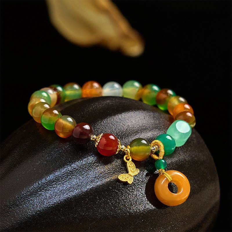 Natural Colorful Peacock Agate Butterfly Peace Buckle Lily Of The Valley Support Bracelet