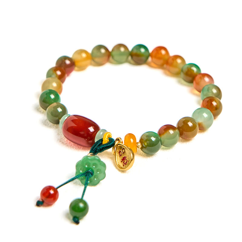 Natural Colorful Peacock Agate Chalcedony Ruyi As One Wishes Charm Courage Bracelet - Image 3