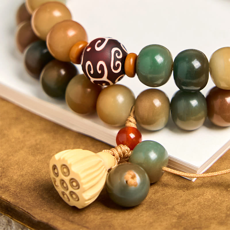 Colorful Bodhi Seed Lotus Pod Charm Peace Double Wrap Bracelet - Image 3