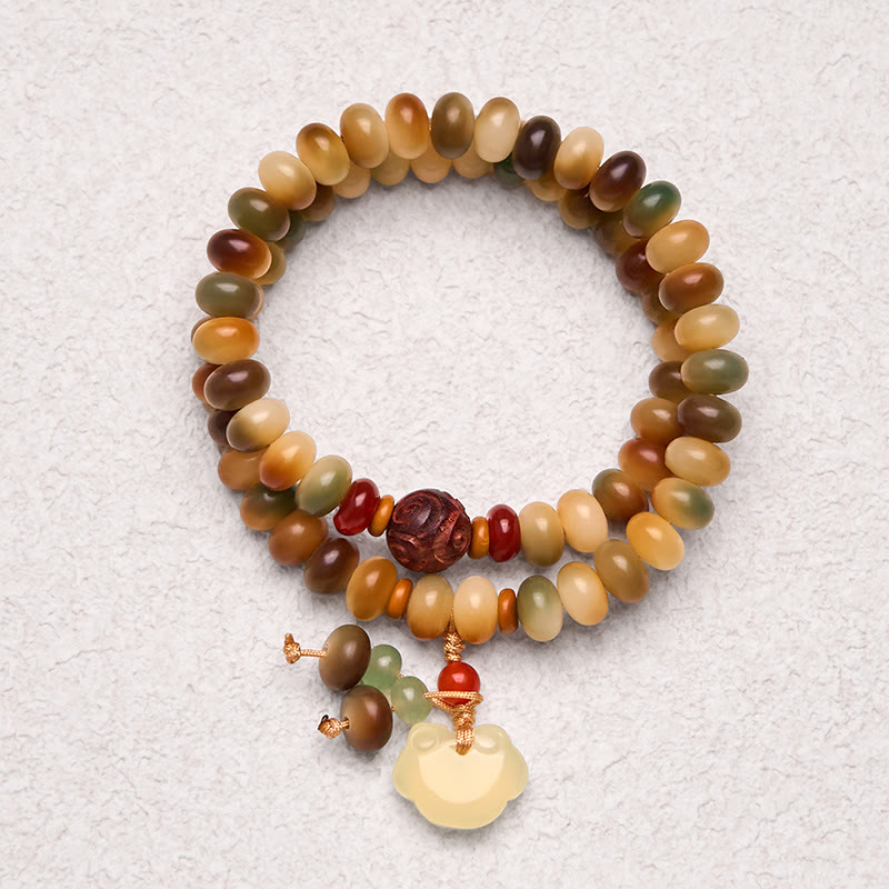 Colorful Bodhi Seed Peace Lock Charm Wisdom Abacus Beads Double Wrap Bracelet