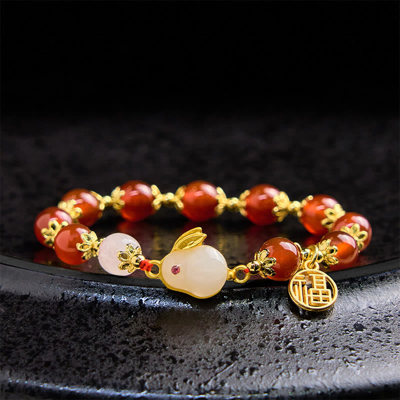 Red Agate Chalcedony Rabbit Fu Character Confidence Bracelet
