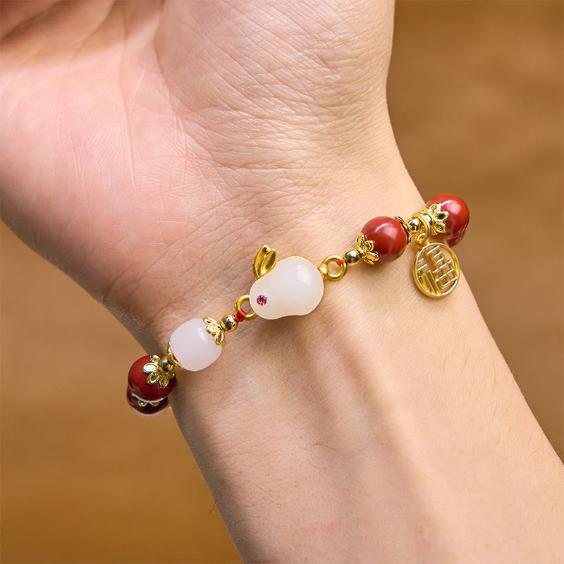 Cinnabar Cute Rabbit Bunny Fu Character Charm Blessing Bracelet - Image 4