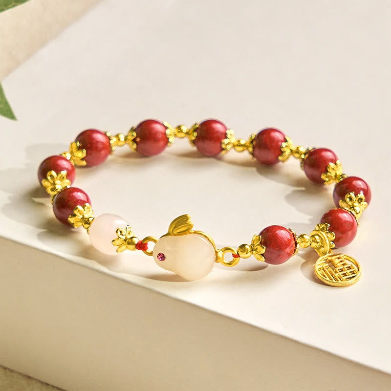 Cinnabar Cute Rabbit Bunny Fu Character Charm Blessing Bracelet - Image 3